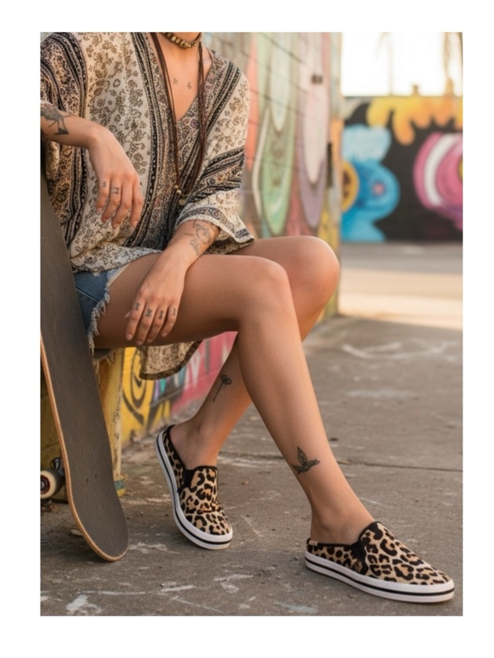 new Keds x KSNY Double Decker Pony Hair Slip On Mule Sneakers 🝮 Leopard 🝮 7.5M